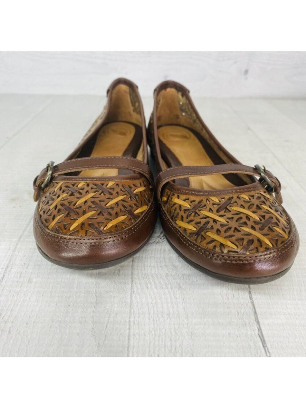 Nurture JILL Brown Woven Leather Closed Toe Buckle Mary Jane Flat Shoes Sz 7.5 M - Picture 3 of 14